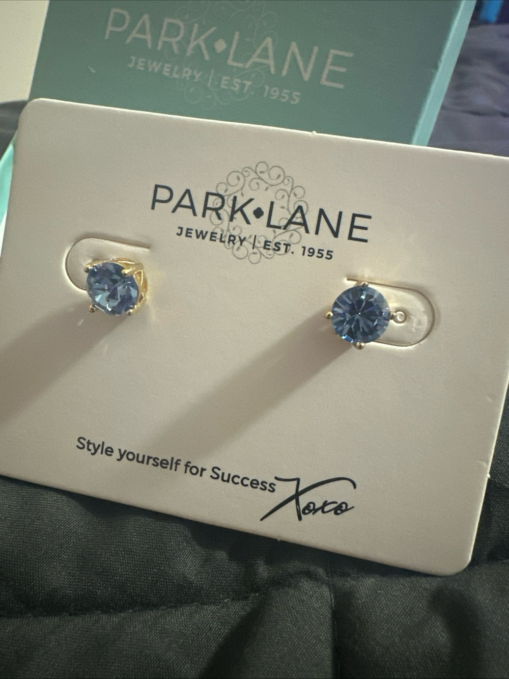 Park Lane Blue Crystal Stud Earrings - Gold Setting